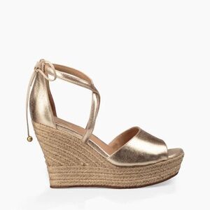 UGG Metallic Gold Espadrille Wedge Sandals